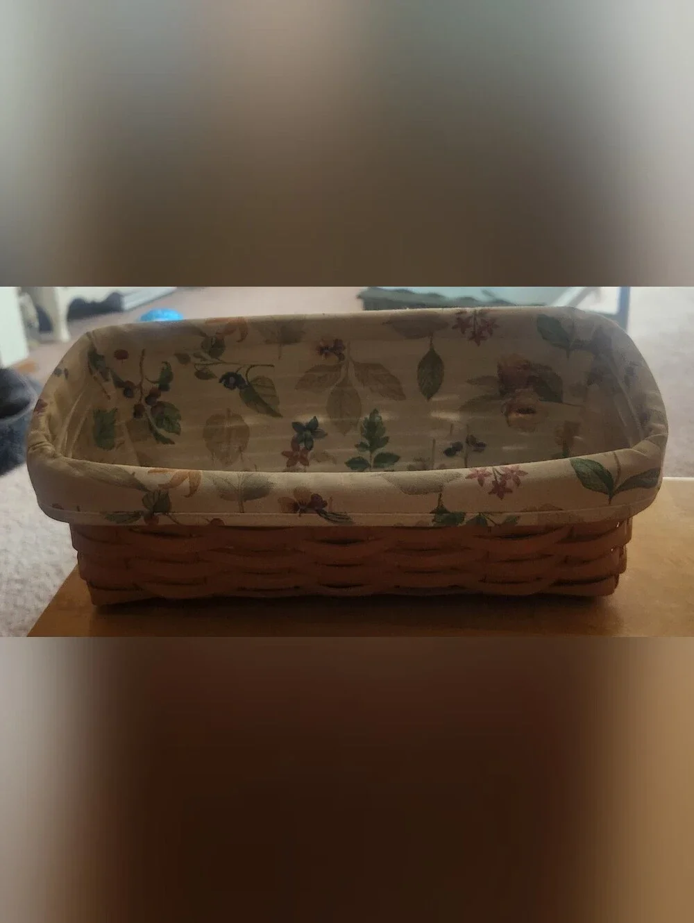 Longaberger Envelope Basket with Plastic and Fabric Liner